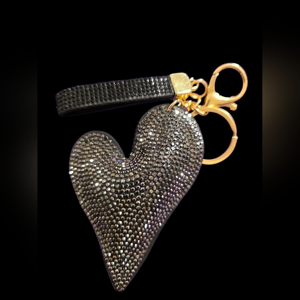 Black and Gold Heart Bag Charm Keychain